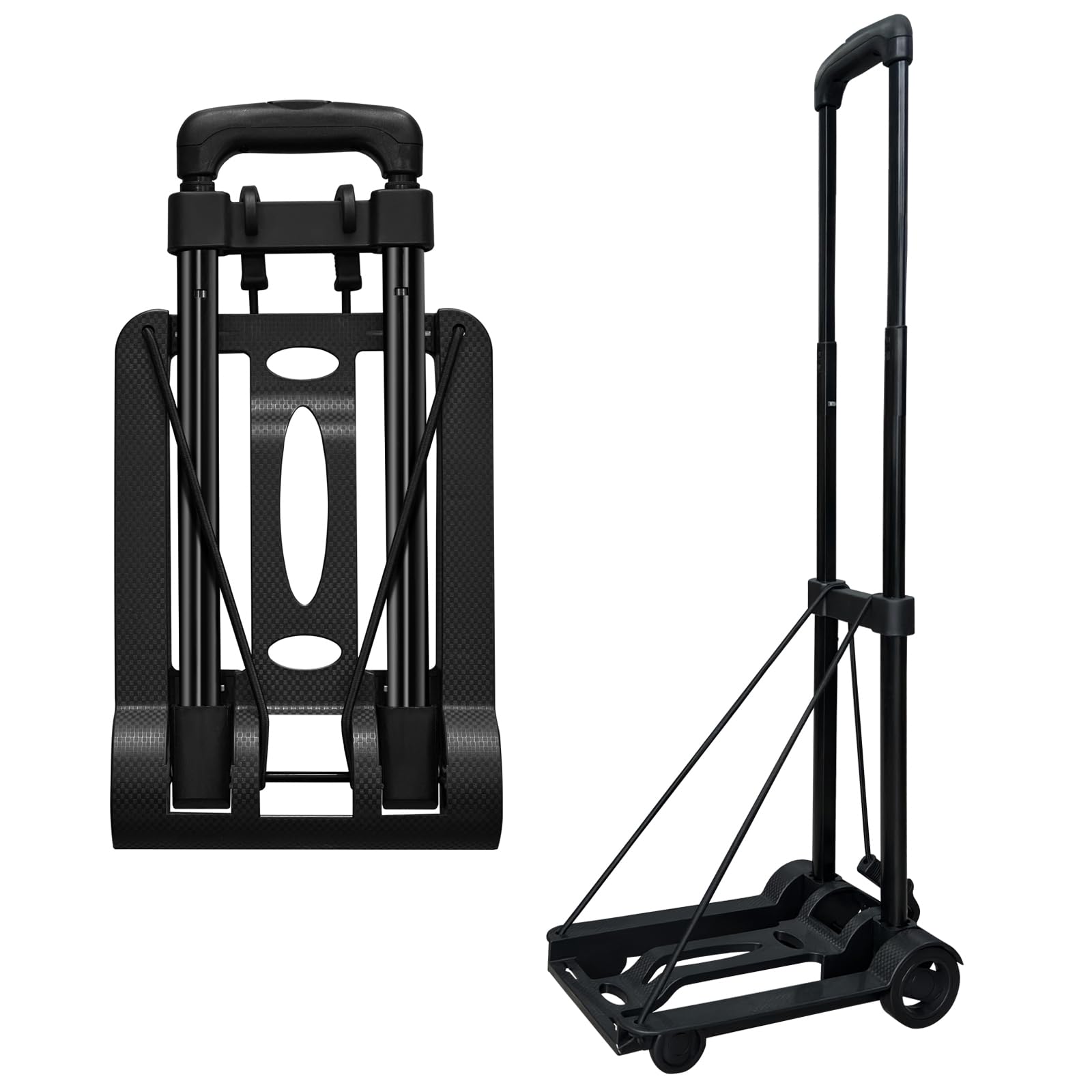 Folding Hand Truck Lightweight Portable Cart,VDHU 2 Wheels Fold Up Hand Cart with Elastic Ropes,Compact Utility Cart with 40kg/90lbs Heavy Duty 2 Wheels for Moving Travel Shopping Office Luggage Use