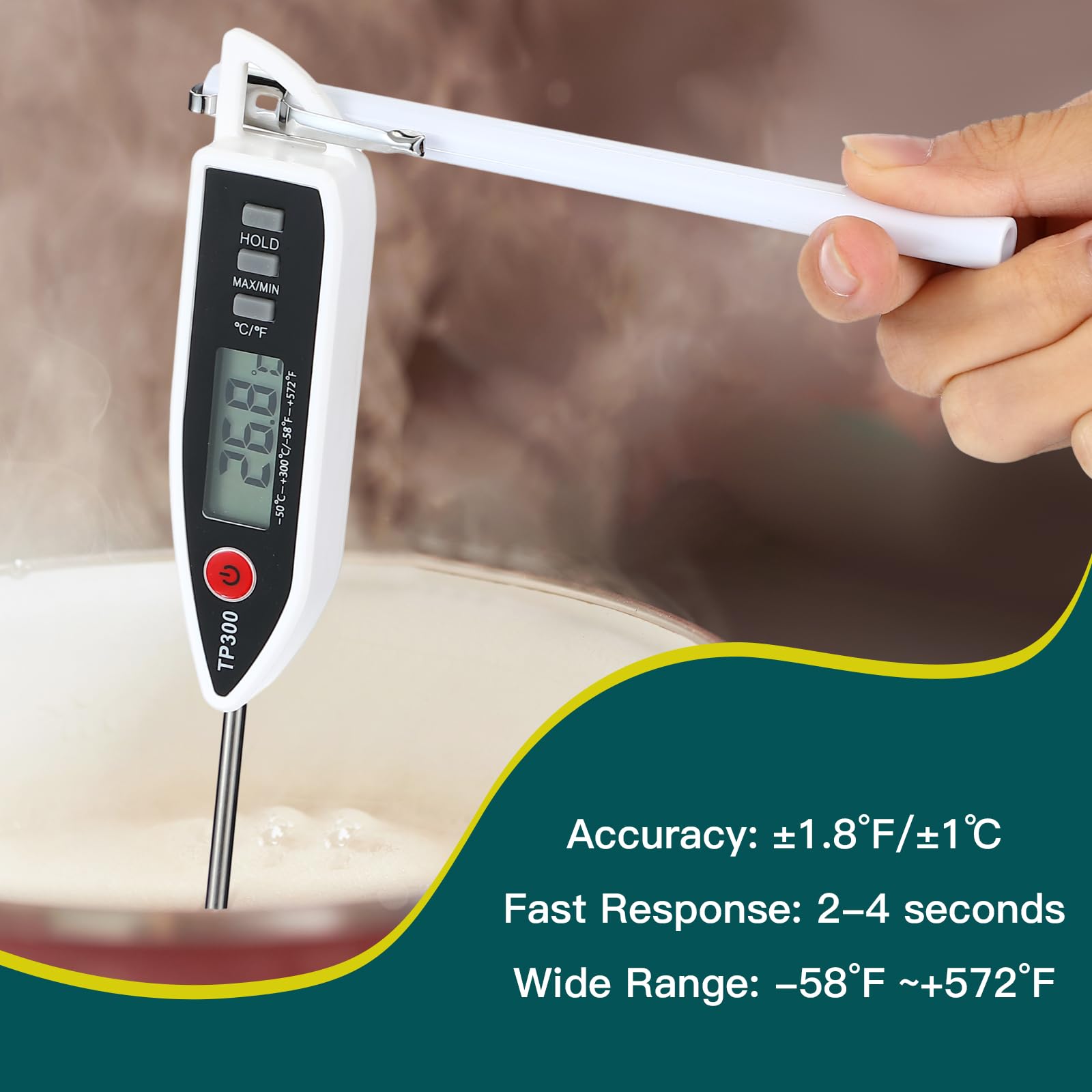 Copkim Waterproof Food Thermometer with Long Probe Digital Meat Thermometer for Water, Liquid, Candle and Cooking Instant Read Thermometer for Kitchen BBQ Grill Candy (Vivid Style)