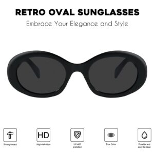 mosanana Oval Retro Trendy Sunglasses for Women Cool Cute Fashion 90s Vintage Y2k Chunky Stylish Aesthetic Luxury Sexy Black Sunnies MS52371