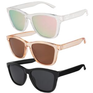 hequ 3 pack polarized sunglasses for women men trendy classic retro driving sun glasses sporty style square frame sunglasses with uv400 protection