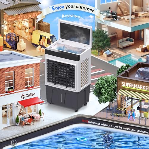 Evaporative Air Cooler, 3500CFM 3-in-1 Swamp Cooler with 7.5Gal Water Tank, 120° Oscillation, 3 Speeds 3 Modes, 4 Ice Packs, 12H Timer, Remote, Portable Air Conditioner for Room, Home & Office