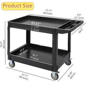 Service Cart 2-Shelf, Storage Handle, 500 lbs Capacity, for Warehouse/Garage/Cleaning/Manufacturing，45"X25"