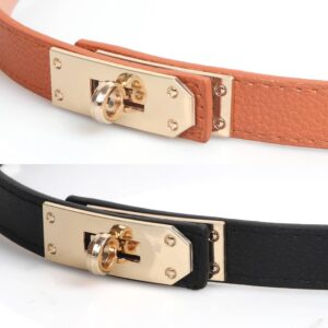 CEAUZY 2 Pack Designer Belts for Women H Gold Buckle Adjustable Turn-Lock Buckle Thin Waist Belt