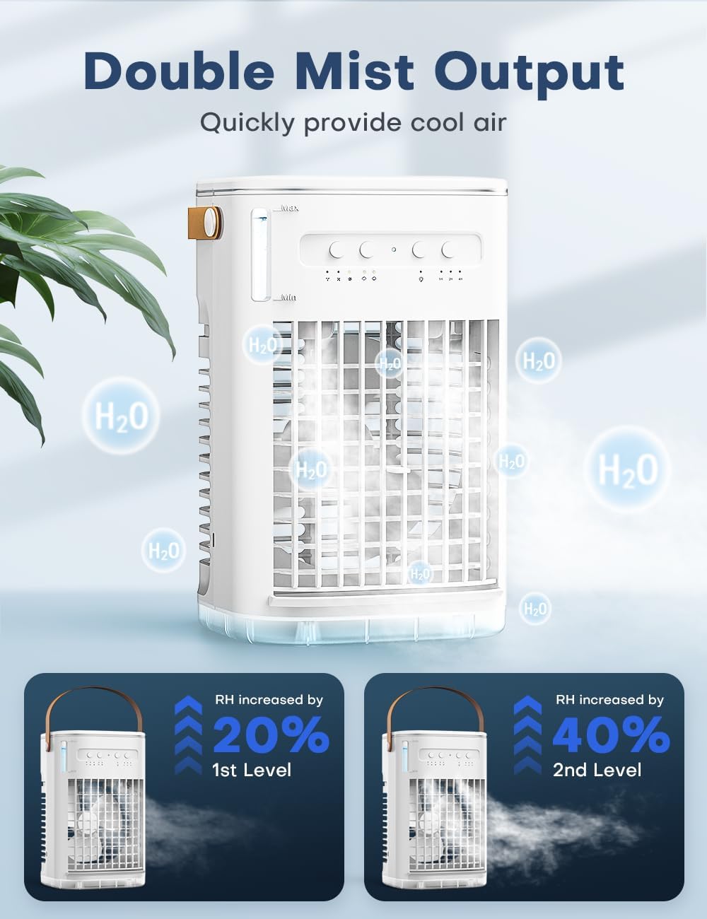 TEMEIKE 4-IN-1 Personal Air Conditioner w/Remote, 2 Ice Packs, 1200ML Tank, 7H Timer for Smart Auto-Off,2 Cool Mist,3-Speed Small Portable Air Conditioner, 7-LED Light Evaporative Air Cooler for Room