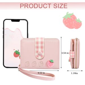 Sunwel Fashion Strawberry Wallet Card Holder Small Cute Wallet Zipper Coin Pocket Wallet for Women Girls (PINK)