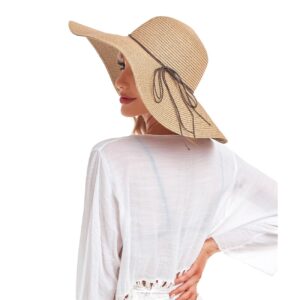 Beach Hats for Women, Straw Hats for Women Sun Hat Floppy, Wide Brim Hats for Women Foldable UPF 50+ UV Protection Summer Hat Khaki