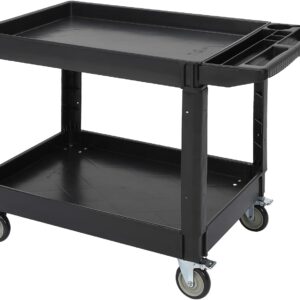 Service Cart 2-Shelf, Storage Handle, 500 lbs Capacity, for Warehouse/Garage/Cleaning/Manufacturing，45"X25"