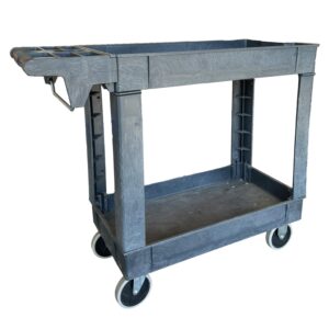 lauco heavy duty polypropylene utility cart - ﻿16 in x 33 in - industrial cart with full swivel wheels safely holds up to 550 lbs - multipurpose 2 tier service cart for warehouse, garage, cleaning