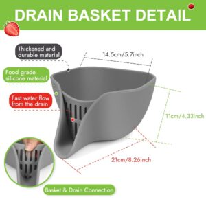 Advantez Multifunctional Drain Basket,2.4 QT Small Colander Bowl with Spout for 1.5-3 QT, Silicone Food Pasta Berry Sink Strainer for Washing Fruits and Vegetables Salad, Dishwasher Safe(Grey)