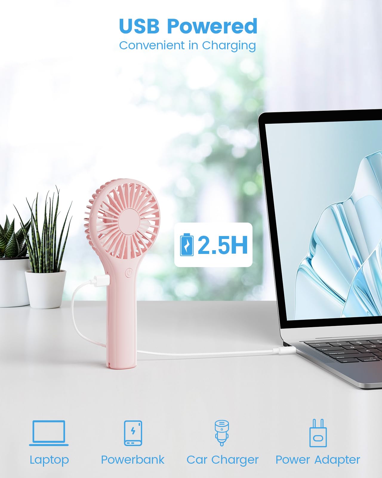 Edvision Handheld Fan, Portable Fan Mini Fan Powerful Hand Fan with 3 Speeds, USB Rechargeable Personal Fan, Makeup Lash Fan for Stylish Girls, Cute Small Pocket Fan for Travel/Outdoor/Home, Pink