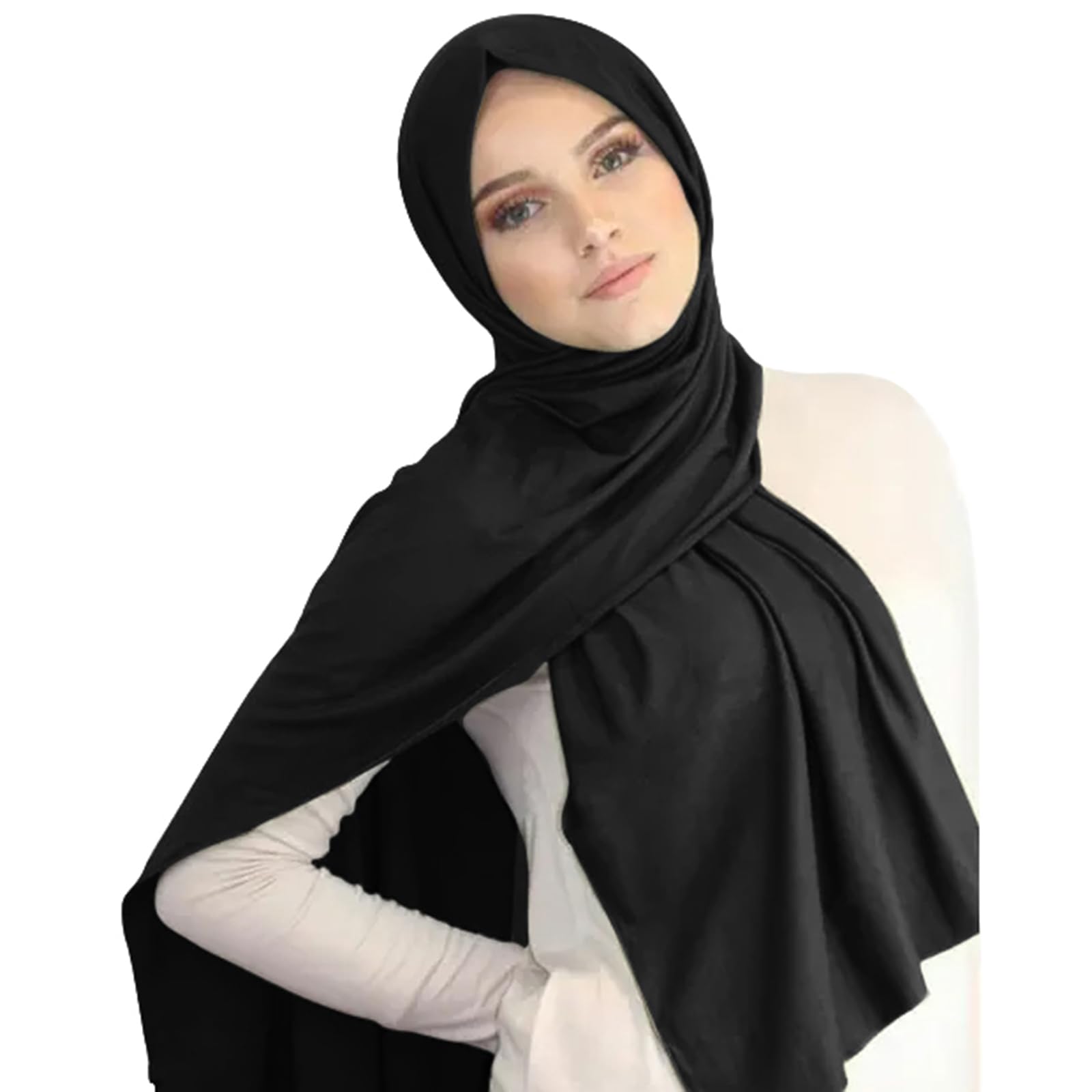 Piewag Hijab Scarf for Women Soft Cotton Muslim Jersey Hijab Head Wrap Scarves Fashion Long Scarf Shawls Black