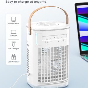 TEMEIKE 4-IN-1 Personal Air Conditioner w/Remote, 2 Ice Packs, 1200ML Tank, 7H Timer for Smart Auto-Off,2 Cool Mist,3-Speed Small Portable Air Conditioner, 7-LED Light Evaporative Air Cooler for Room