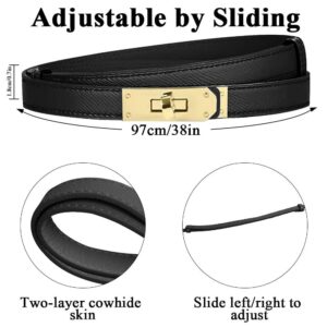 CEAUZY 2 Pack Designer Belts for Women H Gold Buckle Adjustable Turn-Lock Buckle Thin Waist Belt