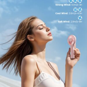 Edvision Handheld Fan, Portable Fan Mini Fan Powerful Hand Fan with 3 Speeds, USB Rechargeable Personal Fan, Makeup Lash Fan for Stylish Girls, Cute Small Pocket Fan for Travel/Outdoor/Home, Pink