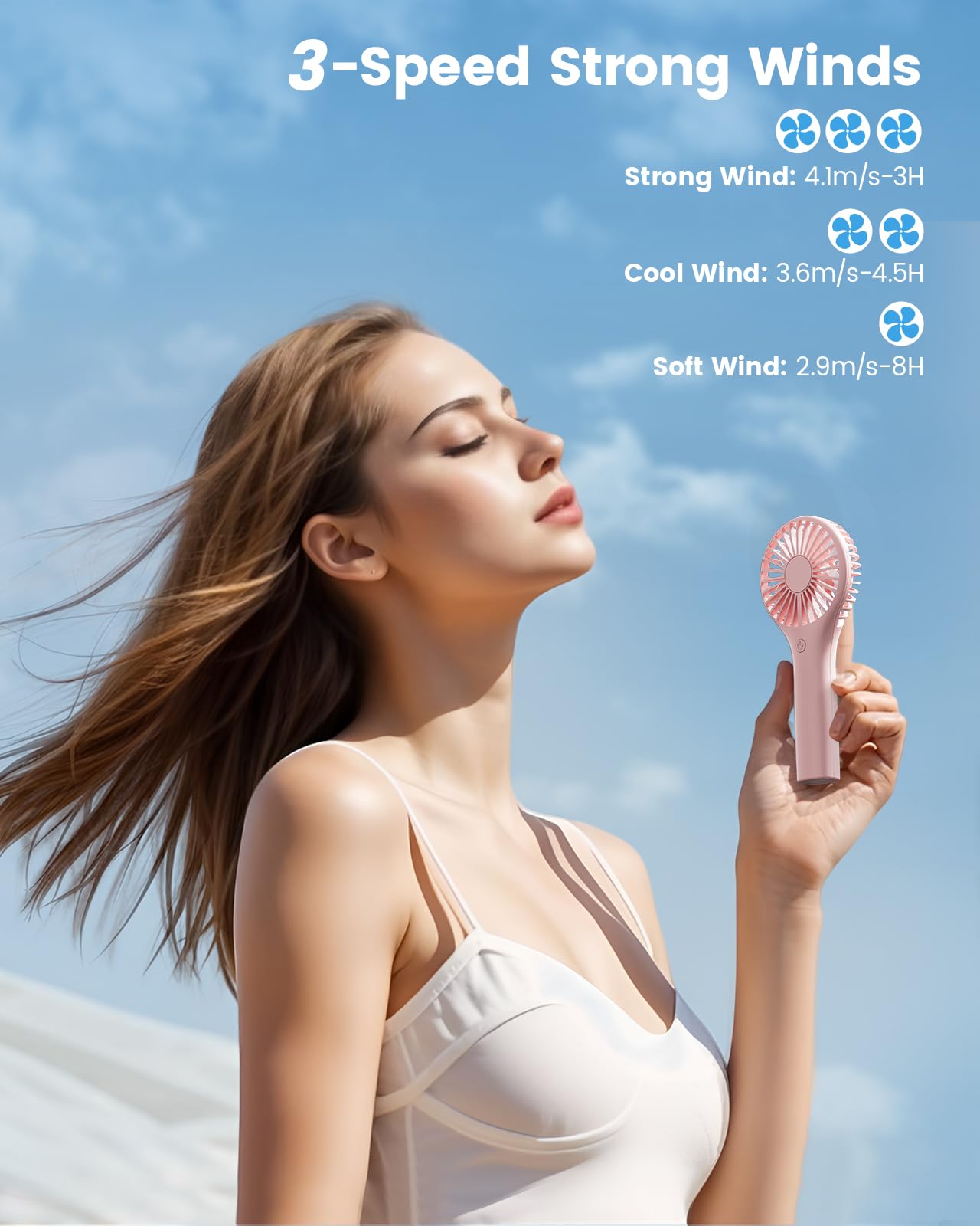 Edvision Handheld Fan, Portable Fan Mini Fan Powerful Hand Fan with 3 Speeds, USB Rechargeable Personal Fan, Makeup Lash Fan for Stylish Girls, Cute Small Pocket Fan for Travel/Outdoor/Home, Pink