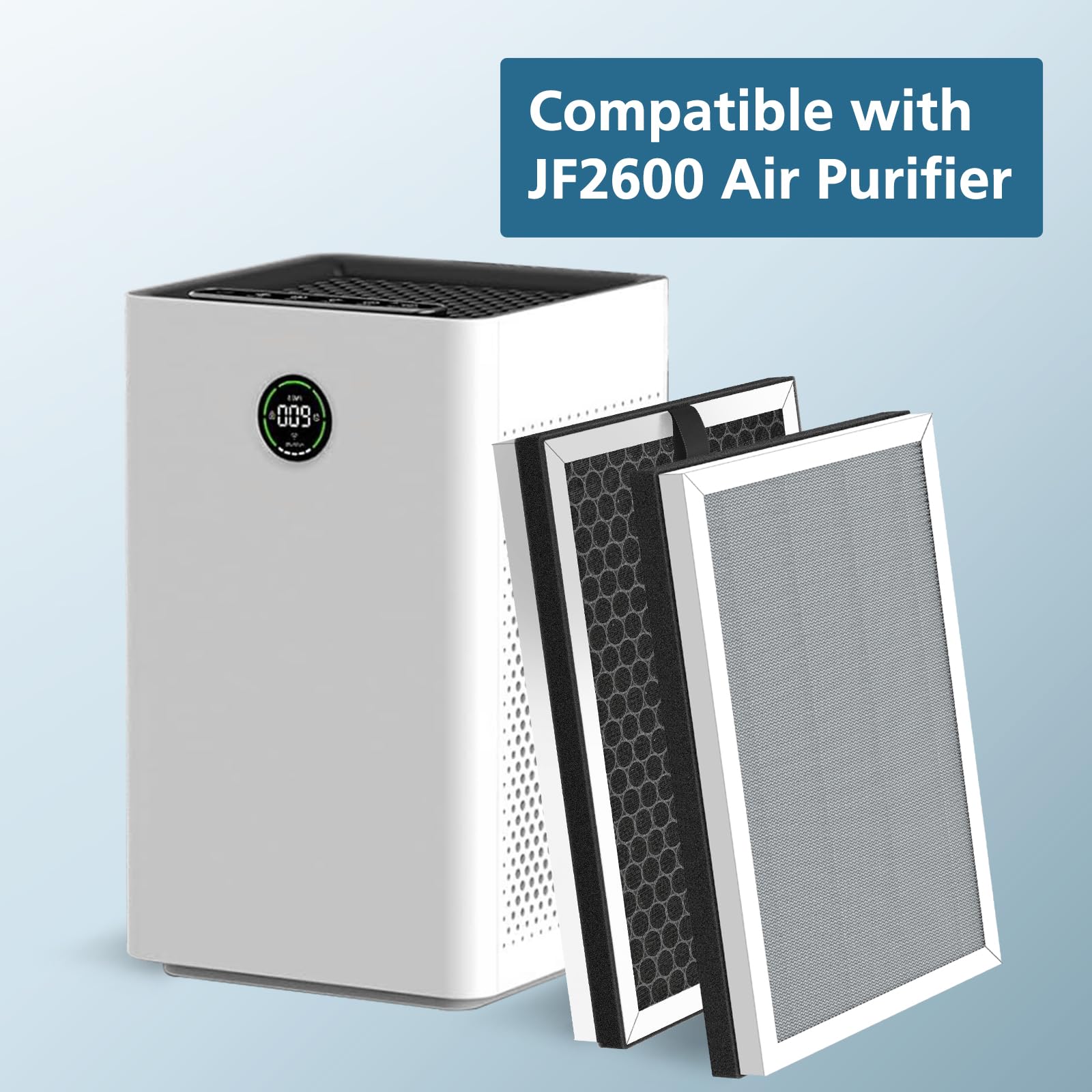 JF260 Replacement Filter Compatible with JF260 Air Purifier, 3-in-1 Pre-Filter, H13 True HEPA Activated Carbon Filtration System - 4 Pack