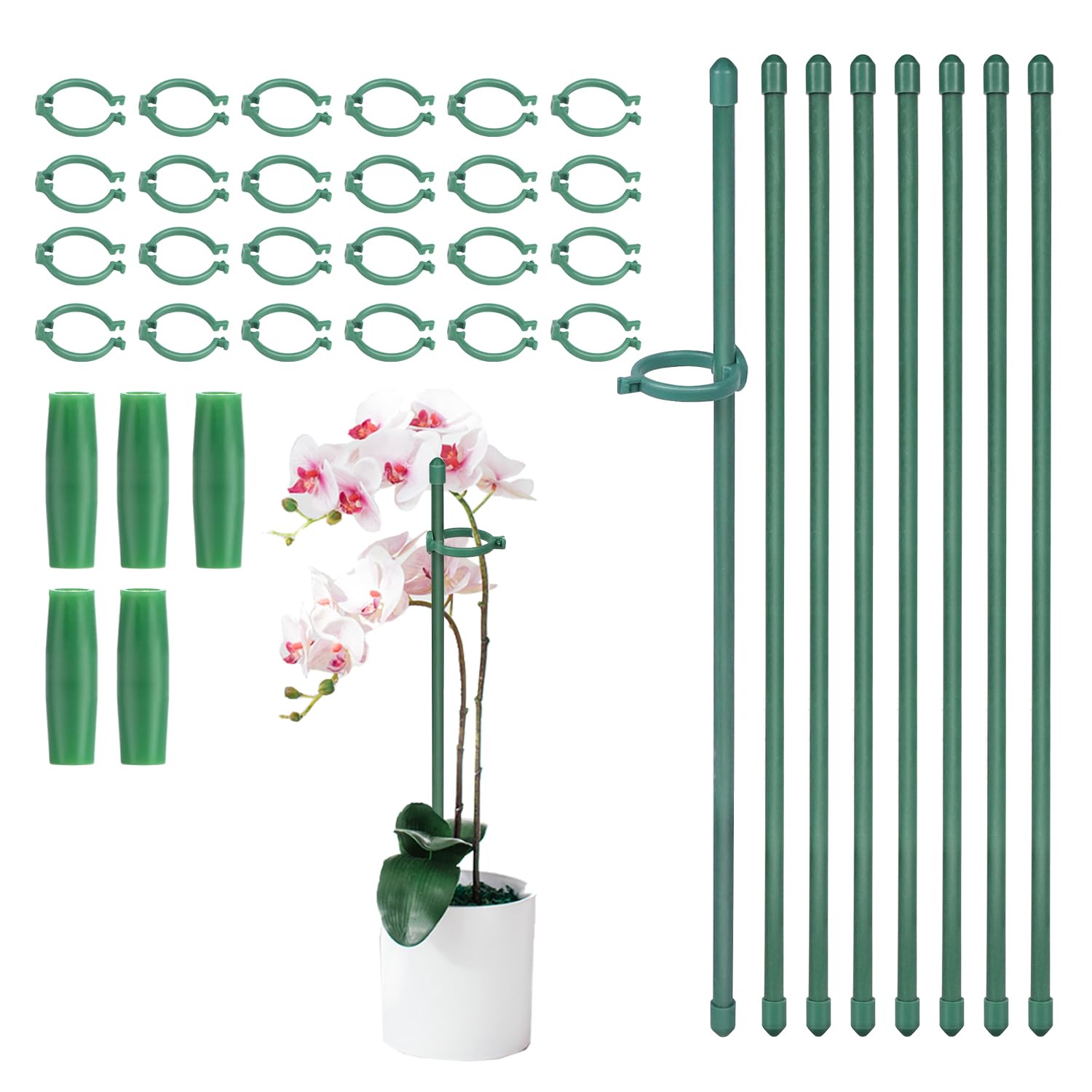 Plant Stakes, 20PCS Plant Support Sticks Adjustable Length Orchid Stakes Garden Stake Pole with Clips Suit for Potted Tomato Rose Amaryllis Vegetables and Indoor Plants