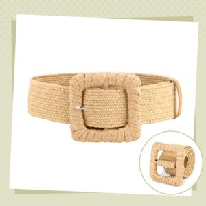 SeptCity Woven Belts for Women, Wide Women Belts for Dresses and Jeans, Boho Stretchy Ladies Belts Gift for Christmas (Khaki with Square Ring)