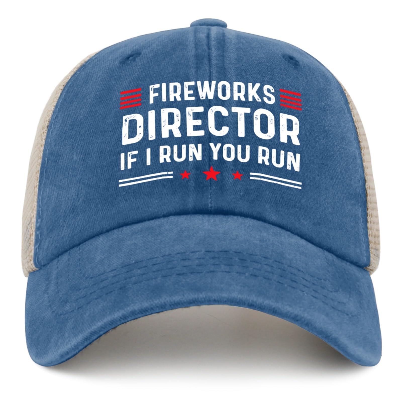 BEIXBE Fireworks Director If I Run You Run Trucker Hat Women Trendy Mesh Hat for Summer Lake Blue