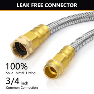 Garden Hose 100 FT Metal Flexible, Stainless Steel Water Hose 100ft with Nozzle, Solid Metal Fitting, Heavy Duty, No-Kink & Lightweight Metal Hose for Outdoor, Yard, Lawn, RV, Patio & Car