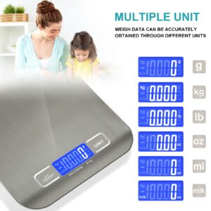 Food Scale, 11lb Kitchen Scale with 6 Units Tare Function & LCD Display, 0.05oz/1g Stainless Steel Digital Food Scale Grams and Ounces for Baking, Cooking, Dieting and Meal Prep (Batteries Included)