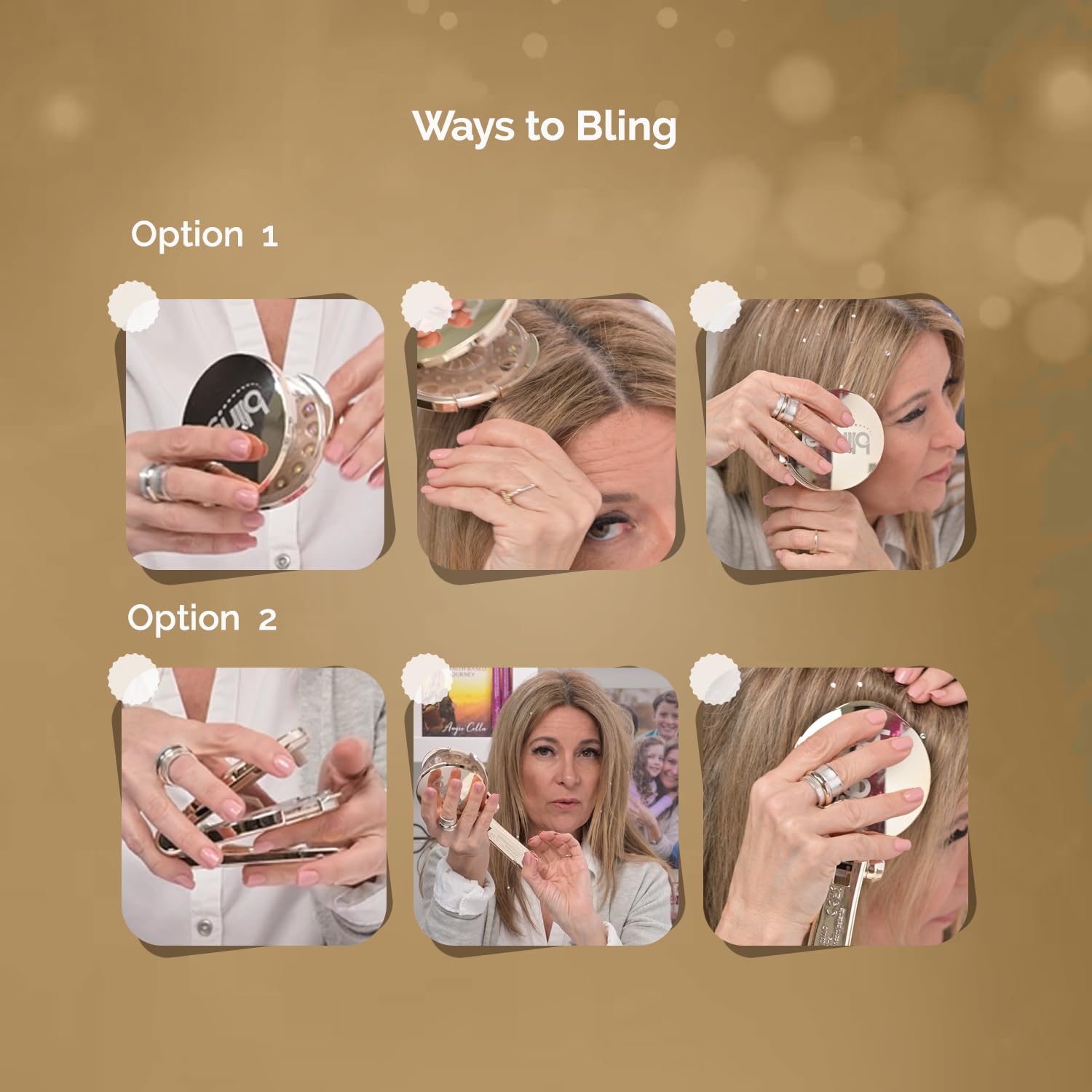 blinger Shimmer Starter Kit with Gold-Plated blinger® Styling Tool + 90 Precision-Cut Glass Crystals