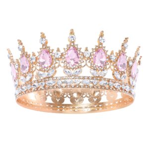 Feltent Pink Queen Crown for Women Crystal Tiara for Girl Rhinestone Wedding Headband for Bride Hair Accessories for Costume Birthday Party Prom Gifts