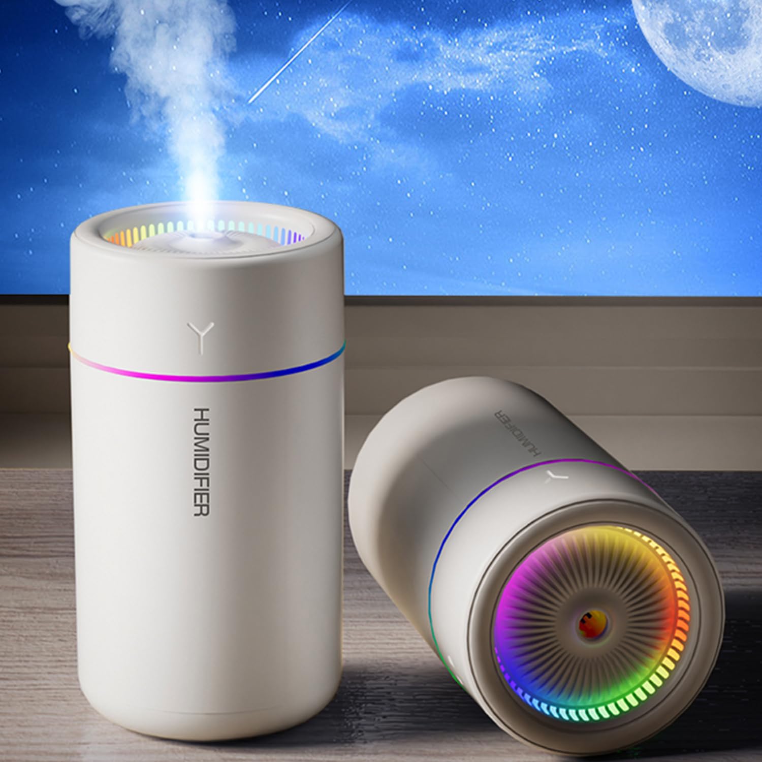 Portable Mini Humidifier, Colorful, Cool Mist, USB Powered. Perfect for Bedroom, Office & Car (White)