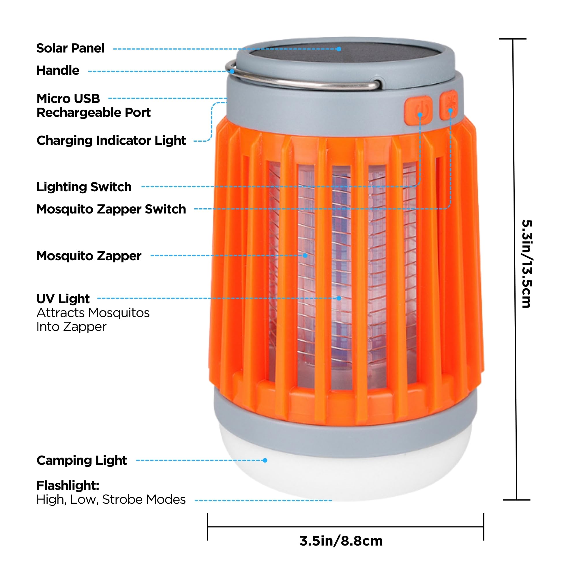 Fuzebug Rechargeable Bug Zapper Outdoor and Indoor BuzzBug Mosquito Zapper Buzzbug Mosquito Light Cordless Bug Zapper Mini Bug Zapper Bulb Solar Flashlight Camping Bug Zapper LED Light (Orange)