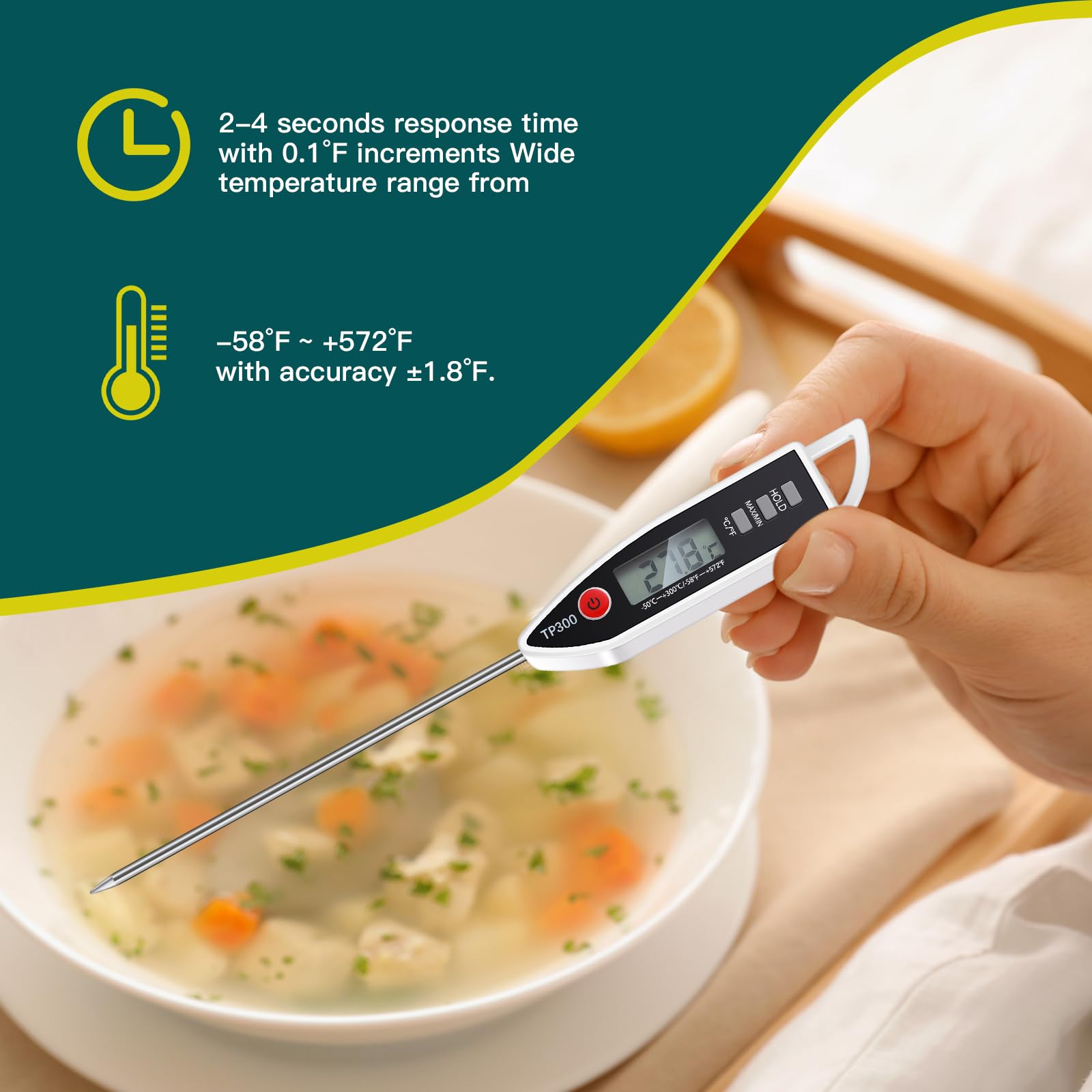 Copkim Waterproof Food Thermometer with Long Probe Digital Meat Thermometer for Water, Liquid, Candle and Cooking Instant Read Thermometer for Kitchen BBQ Grill Candy (Vivid Style)