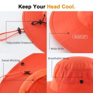 Home Prefer UPF50+ Wide Brim Sun Hat for Mens Womens UV Protection Beach Bucket Hat Airy Cowboy Hat for Fishing Hiking Gardening Orange