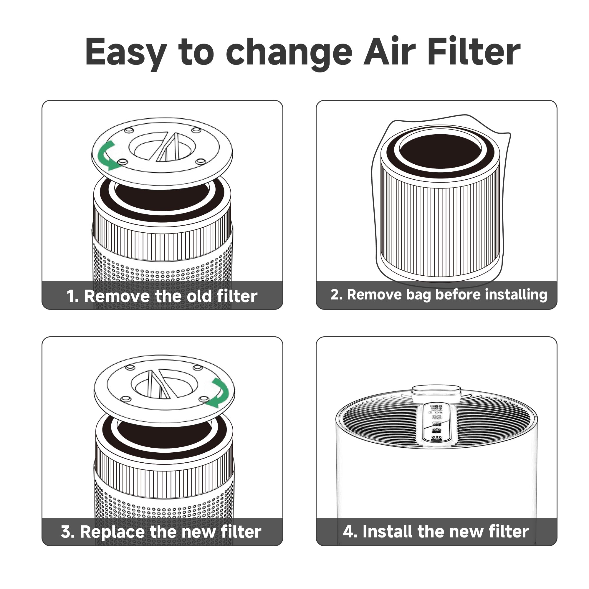 2 Pack AC400 Replacement Filter Compatible with Purivortex AC400 Air Cleaner Purifier, 3-in-1 H13 True HEPA Technology High Efficiency, White