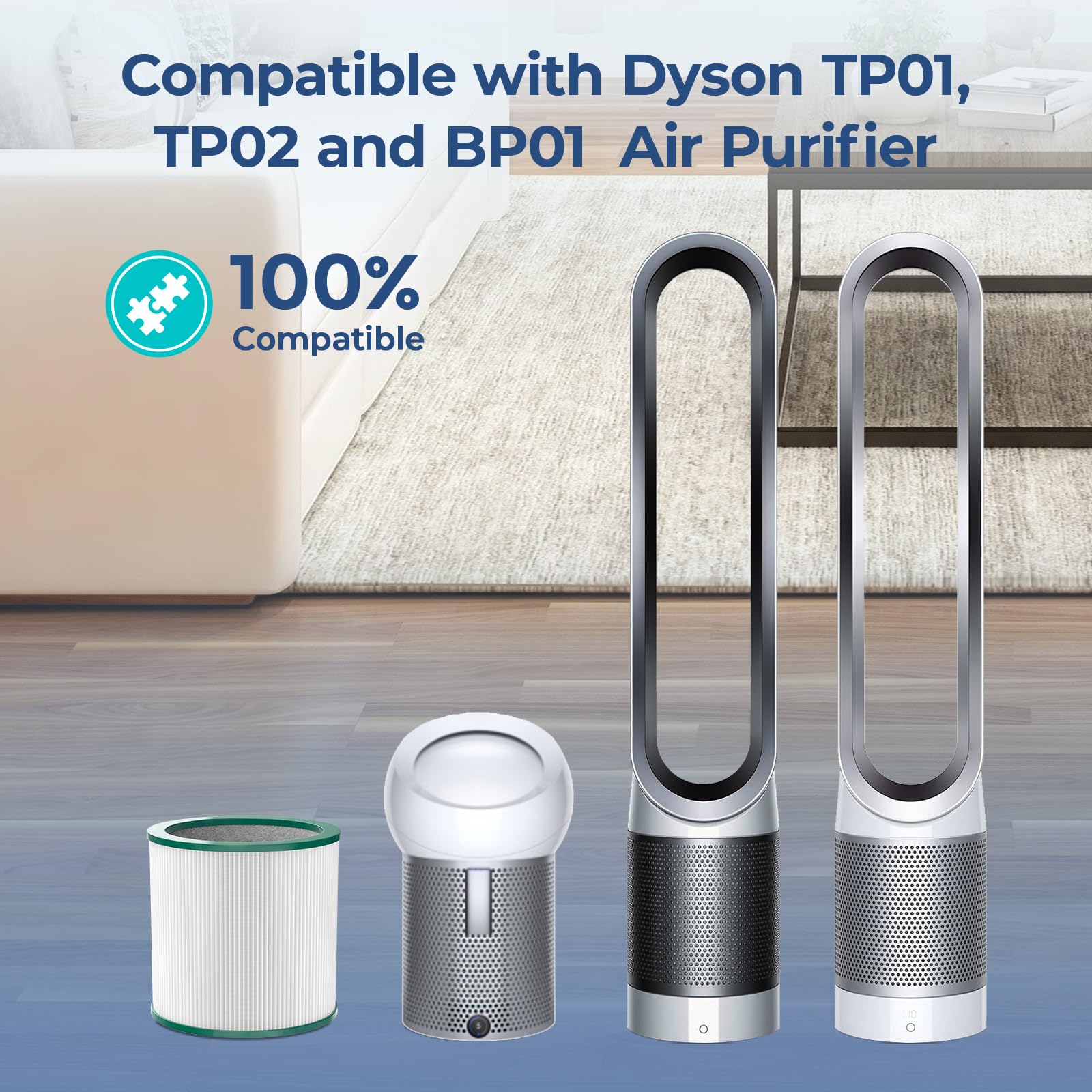 Fil-fresh 2-Pack TP01 TP02 Replacement Filter Kit, Compatible with Dyson Pure Cool Air Purifier, H13 True HEPA Filters and Activated Carbon, Replace 968126-03