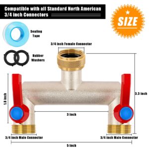 Brass Garden Hose Splitter, 3/4" Hose Splitter 2 Way Heavy Duty with Extension Handles, Outdoor Faucet Splitter Water Spigot Splitter with Individual On/Off Valve (2 Way Hose Splitter)