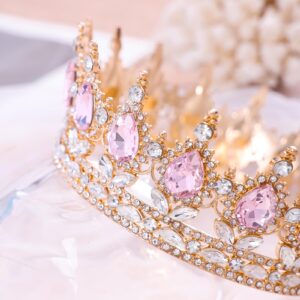 Feltent Pink Queen Crown for Women Crystal Tiara for Girl Rhinestone Wedding Headband for Bride Hair Accessories for Costume Birthday Party Prom Gifts