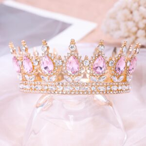 Feltent Pink Queen Crown for Women Crystal Tiara for Girl Rhinestone Wedding Headband for Bride Hair Accessories for Costume Birthday Party Prom Gifts