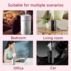 Portable Mini Humidifier, Colorful, Cool Mist, USB Powered. Perfect for Bedroom, Office & Car (White)