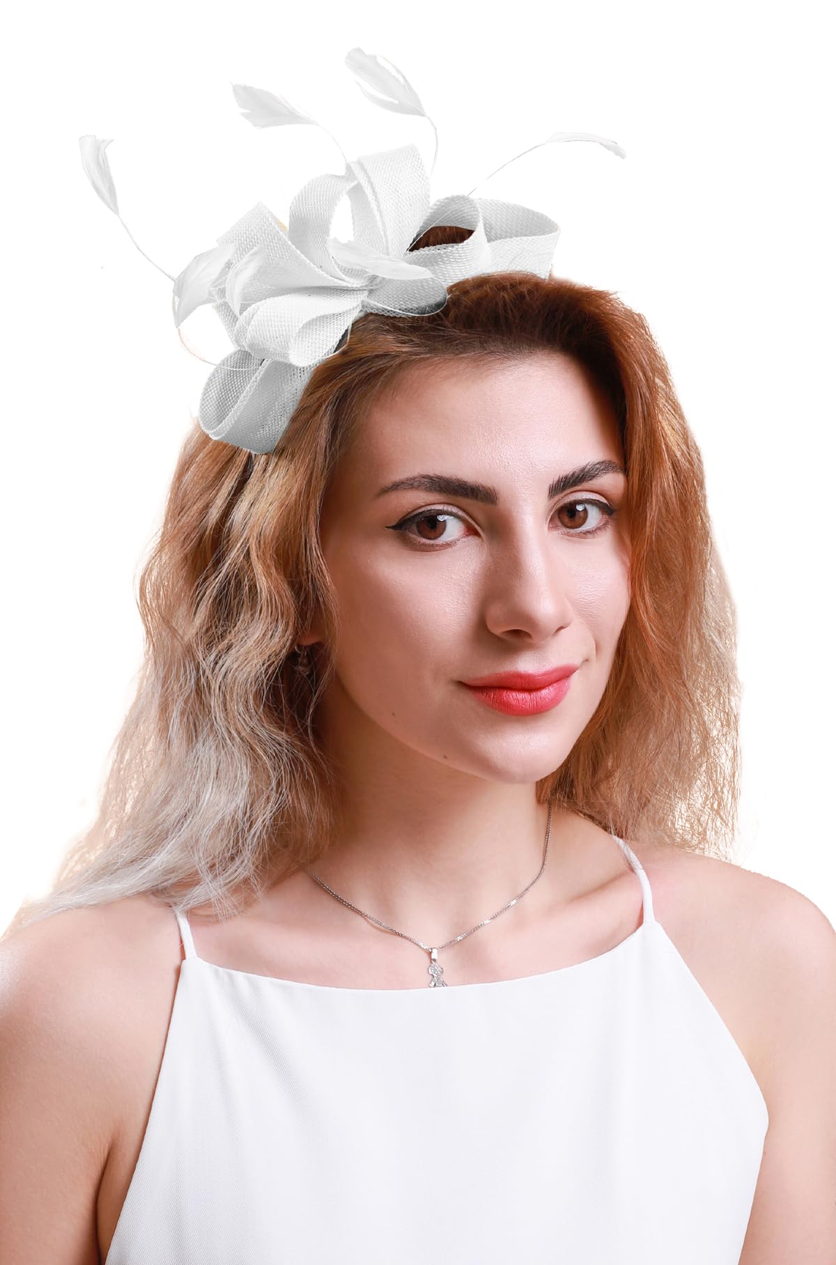 Cizoe Kentucky Derby Fascinators for Women High Tea Party Hats Cocktail Wedding Headware Bridal Headpiece(White)