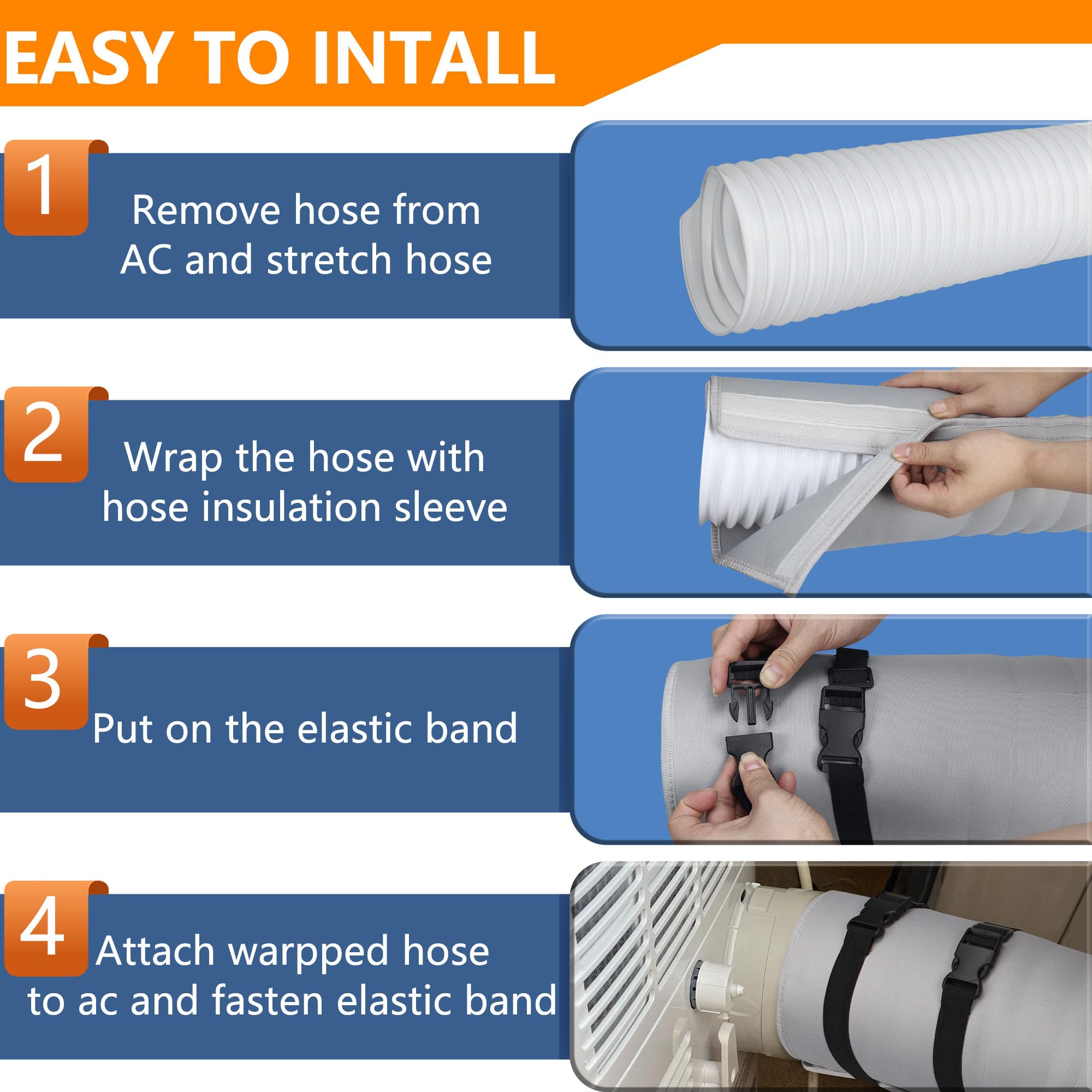 Portable AC Hose Insulation Sleeve, Portable Air Conditioners Insulated Hose Cover Wrap, Fit 5" & 5.9" Diameter Exhaust Hose, Easy Installation with 3*Adjustable Buckle Straps, Light Gray