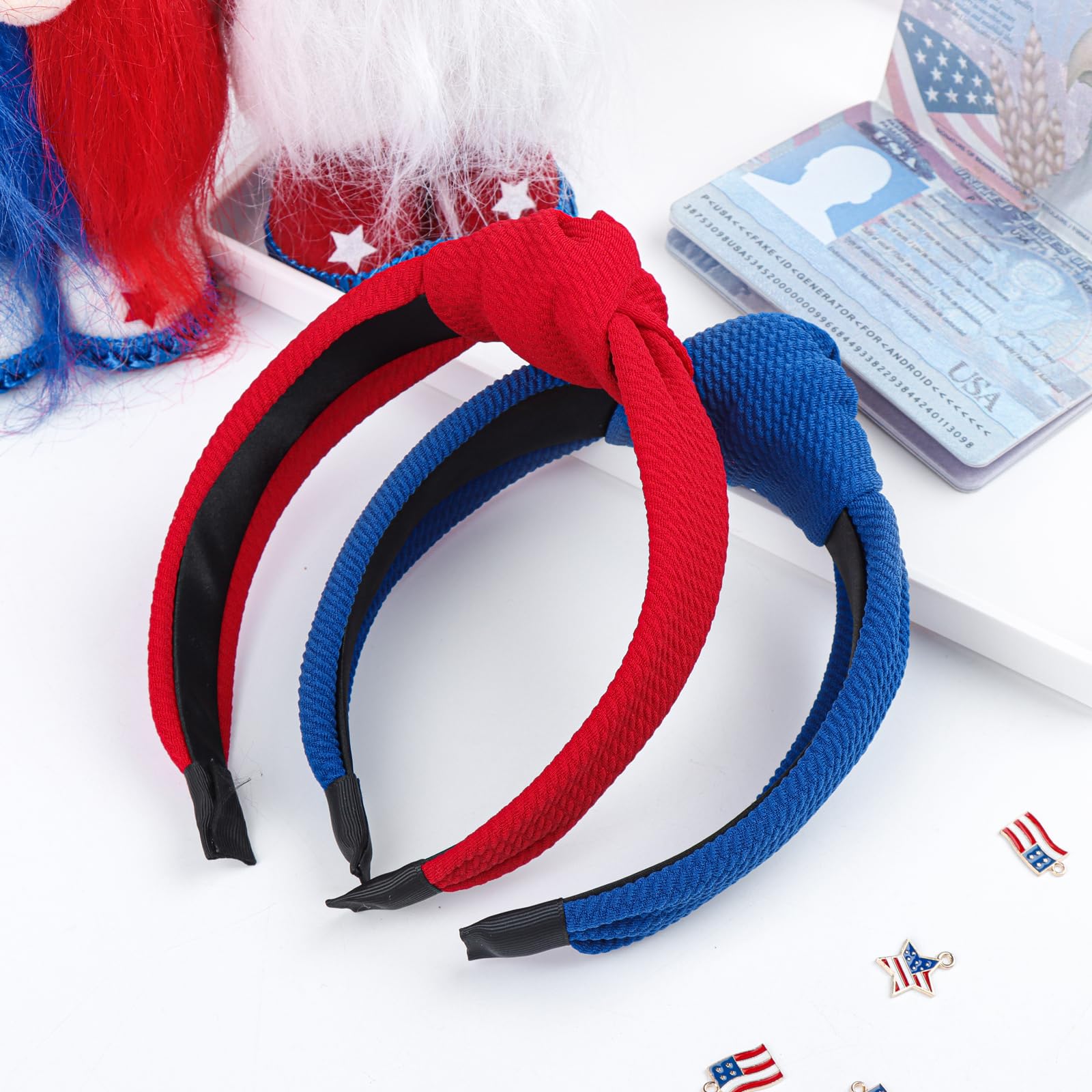 YanJie Headbands for Women Girls Knotted Headband Hair Accessories Patriotic Red Headband Blue Hairbands Fashion Top Knot Hairbands Wide Head Band 2Pcs