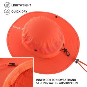 Home Prefer UPF50+ Wide Brim Sun Hat for Mens Womens UV Protection Beach Bucket Hat Airy Cowboy Hat for Fishing Hiking Gardening Orange