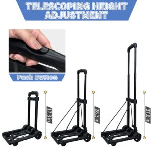 Folding Hand Truck Lightweight Portable Cart,VDHU 2 Wheels Fold Up Hand Cart with Elastic Ropes,Compact Utility Cart with 40kg/90lbs Heavy Duty 2 Wheels for Moving Travel Shopping Office Luggage Use