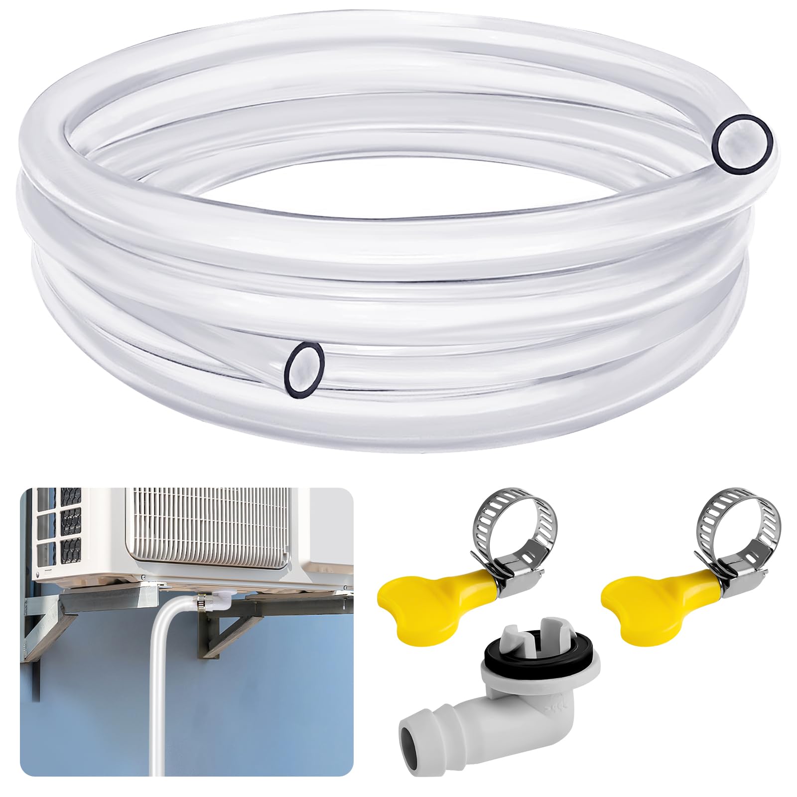 UNIFAMLIY 10Ft Portable Air Conditioner Drain Hose, Universal AC Drain Hose Kit, Kink-Free Drain Hose for Window Air Conditioner Drain with 3/5 Inch Connector, Window AC Mini-Split Unit Parts