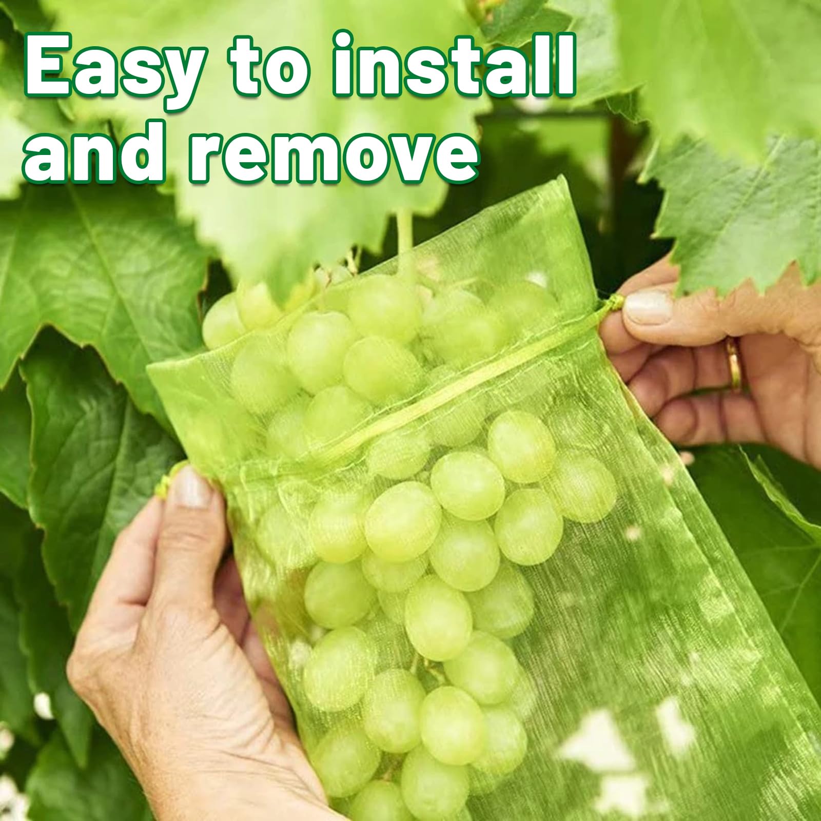 Gushu 100pcs Fruit Protection Bags, 6 x 8 Inch Green Fruit Netting Cover Bags with 100pcs Plant Label Drawstring Mesh Fruit Protectors Pest Barrier for Plant Fruit Vegetable Veggies Garden