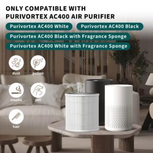 2 Pack AC400 Replacement Filter Compatible with Purivortex AC400 Air Cleaner Purifier, 3-in-1 H13 True HEPA Technology High Efficiency, White