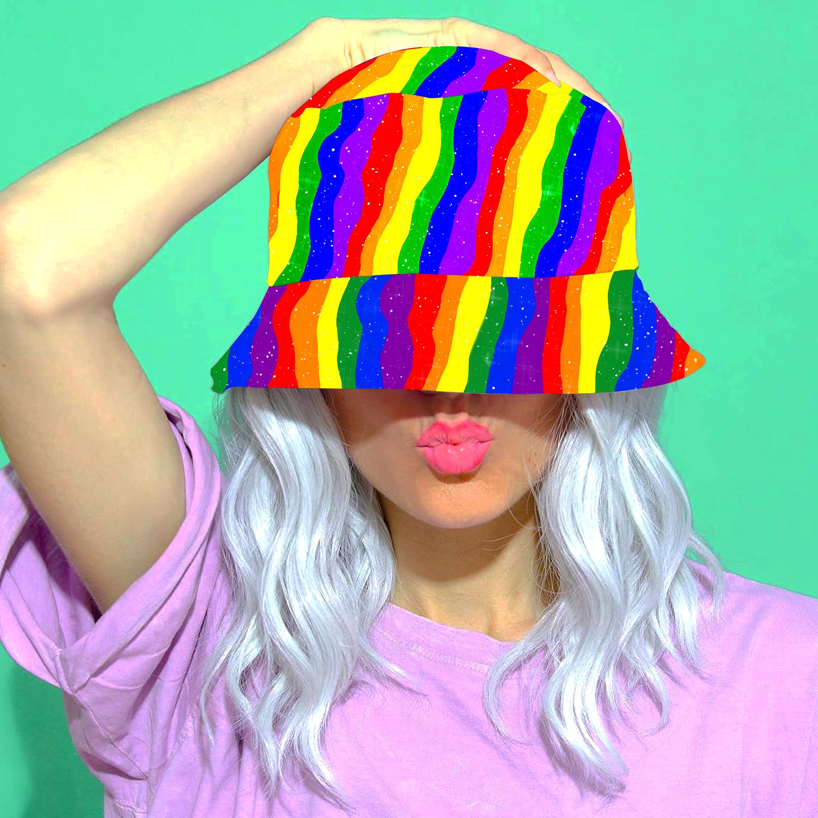 Pride Rainbow Hat Reversible Rainbow LGBT Bucket Hat Summer Foldable Sun Beach Hats for Women Men Accessories