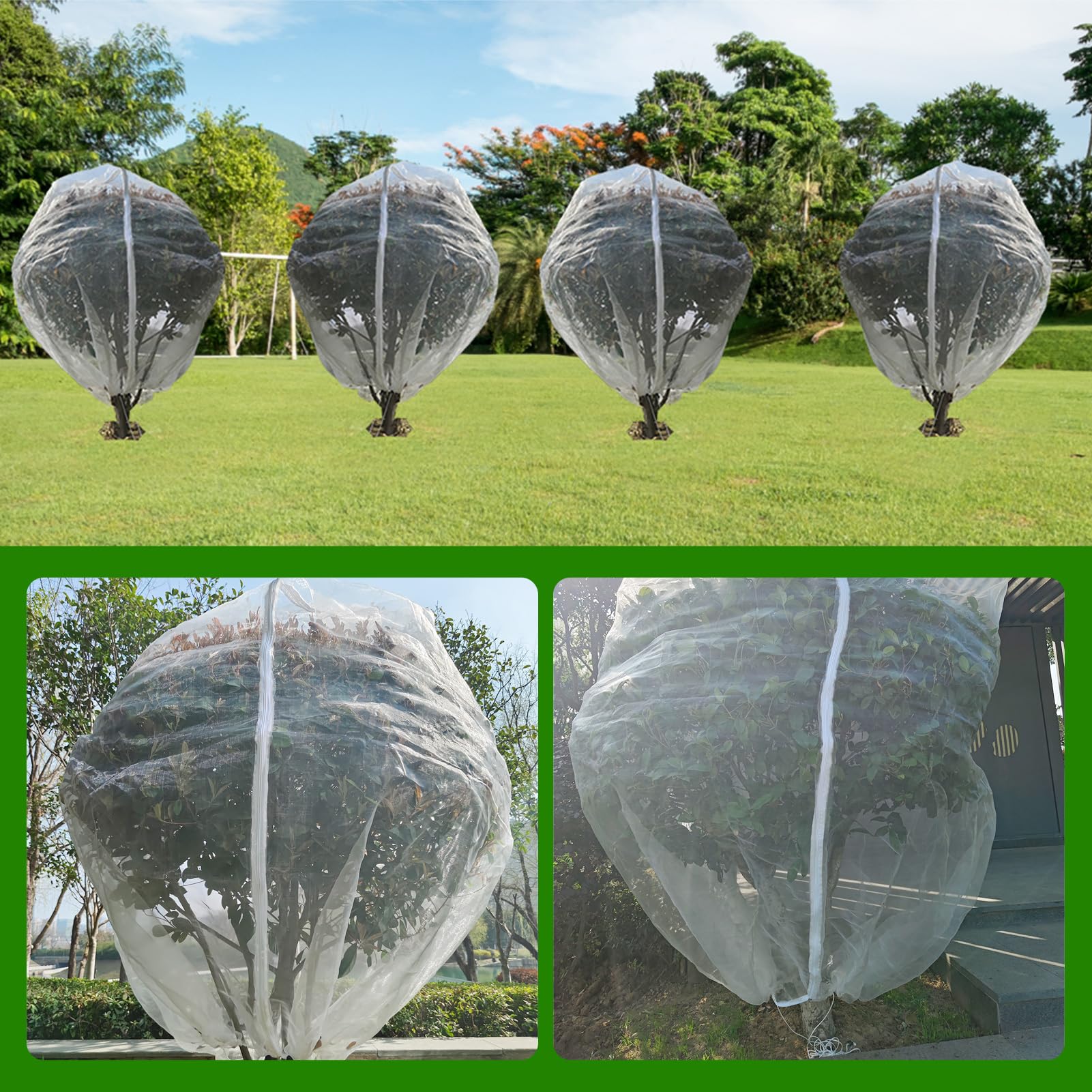 KEOHOLI Large 2 Packs Fruit Tree Netting Bags with Zipper and Drawstring, Insect Bird Barrier Netting Plant Covers for Fruit Vegetable Trees, Bushes,Flower in Garden (8 * 8ft)