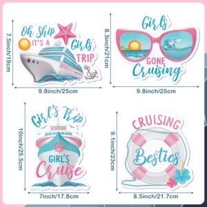 JAPBOR Cruise Door Decorations Magnetic - 4PCS Oh Ship It’s A Girls Trip Magnets, Girl Cruise Ship Car Cabin Refrigerator Magnet Decal, Cruising Magnetic Fridge Stickers for Home Kitchen Decor