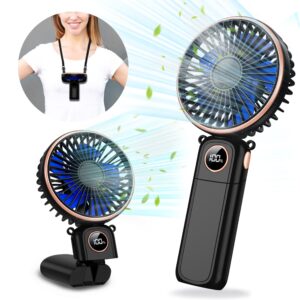 portable handheld fan, 5200mah portable fan rechargeable, 180° foldable small mini hand held fan, max 22 hrs working, 6 speeds, led display, quiet personal battery powered hand fan for travel/outdoor