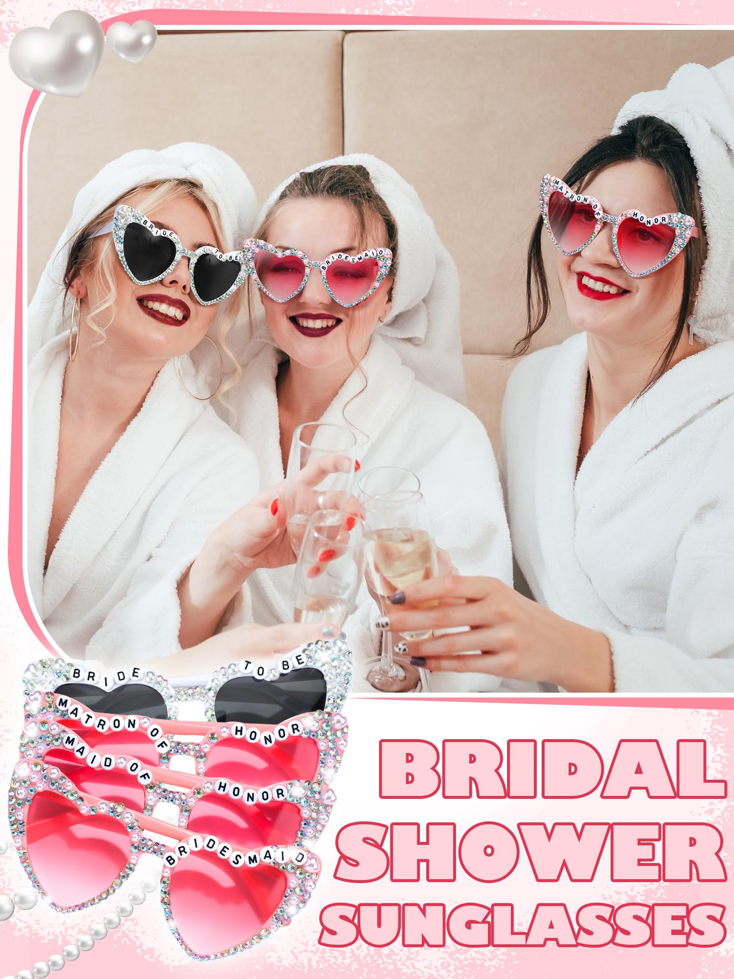 Mootycapa 6 Pcs Bride Sunglasses Bachelorette Sunglasses Party Favors for Bridesmaids for Wedding Party Bride to Be Gifts(White, Pink, Bridesmaid)